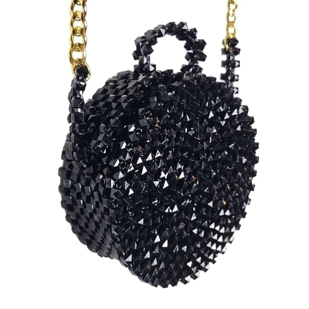 Beaded crossbody bag with chain black unique